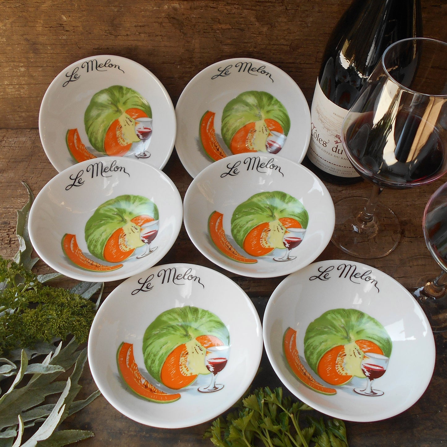 Melon Dishes. Set of Six, French, Mid-Century 'Le Melon' Bowls. from Tiggy & Pip - €96.00! Shop now at Tiggy and Pip