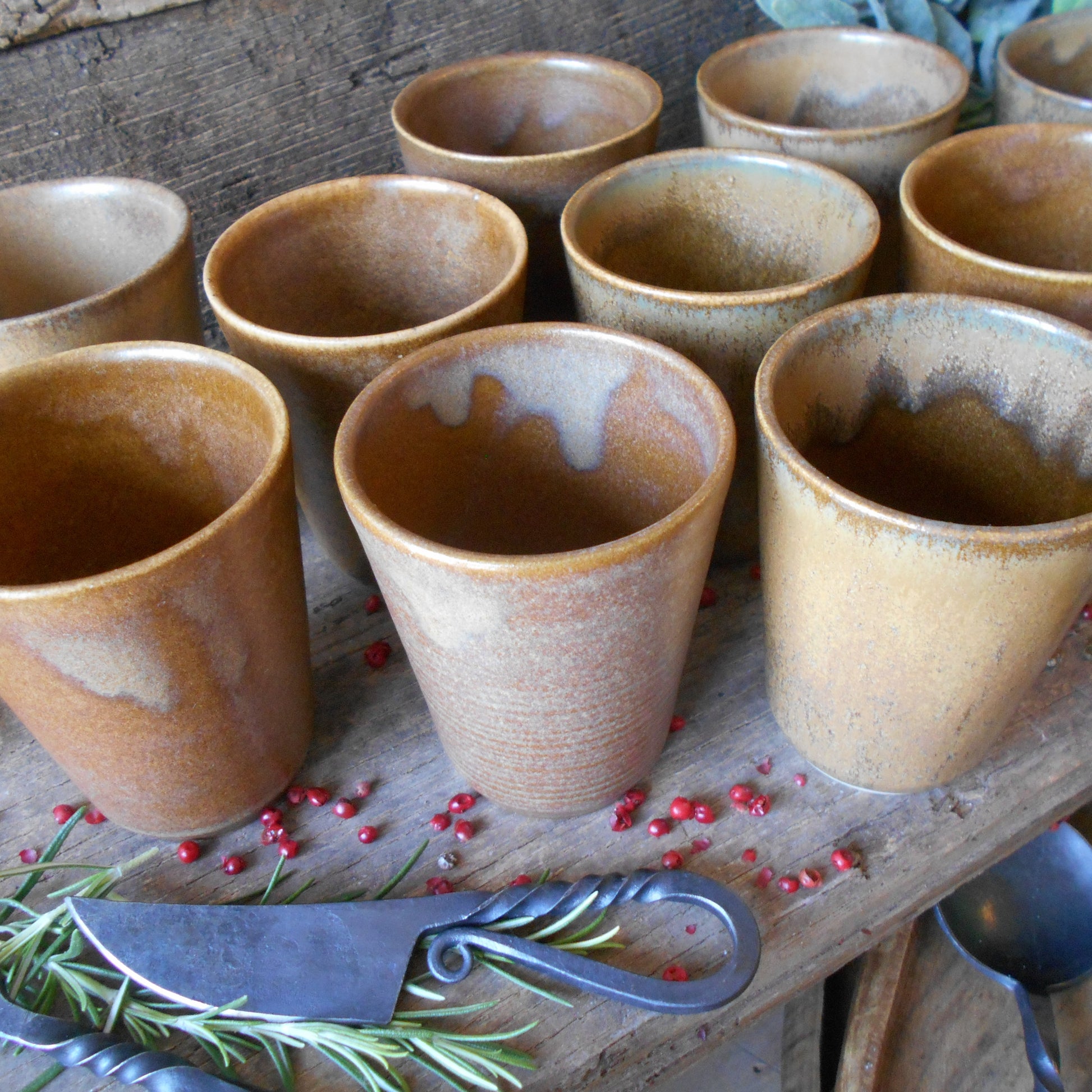 Ten Digoin Stoneware Tumblers. Medieval Re-enactment Pottery Goblets. from Tiggy & Pip - €120.00! Shop now at Tiggy and Pip