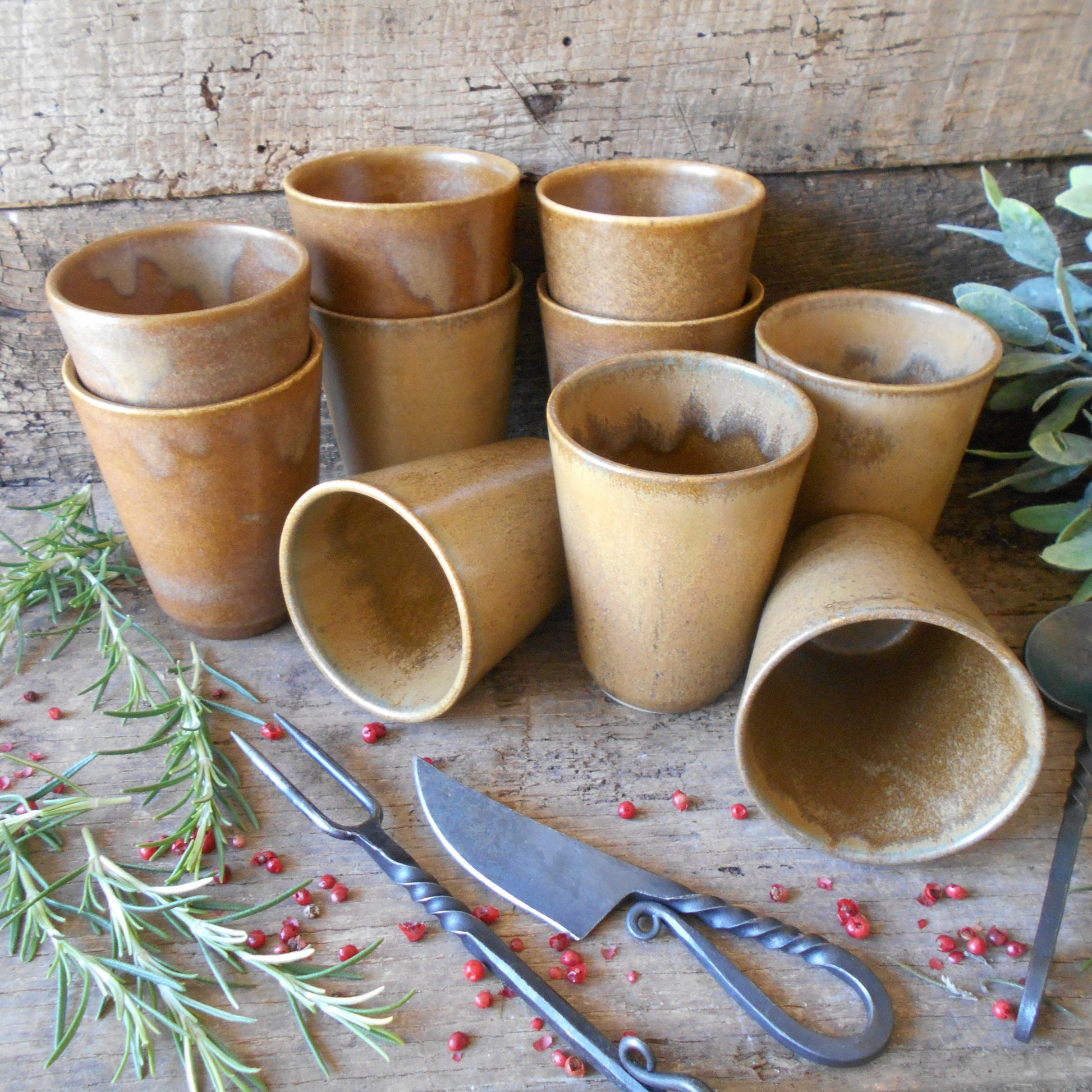 Ten Digoin Stoneware Tumblers. Medieval Re-enactment Pottery Goblets. from Tiggy & Pip - €120.00! Shop now at Tiggy and Pip