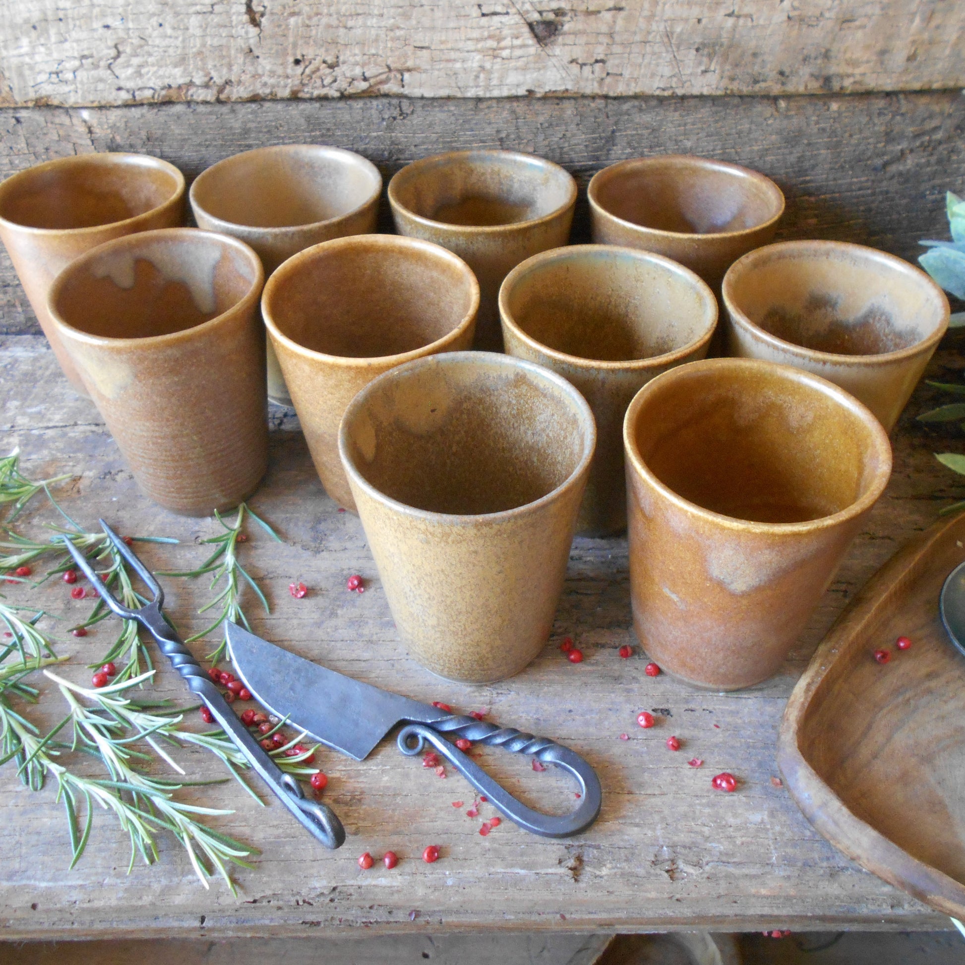 Twelve Digoin Stoneware Tumblers. Medieval Re-enactment Pottery Goblets. from Tiggy & Pip - €144.00! Shop now at Tiggy and Pip