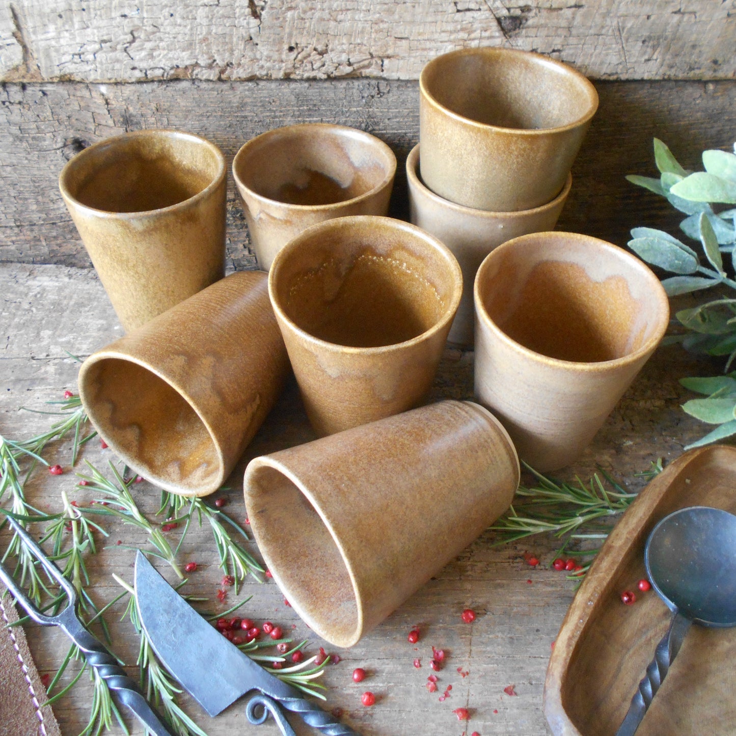Eight Digoin Stoneware Tumblers. Medieval Re-enactment Pottery Goblets. from Tiggy & Pip - €96.00! Shop now at Tiggy and Pip