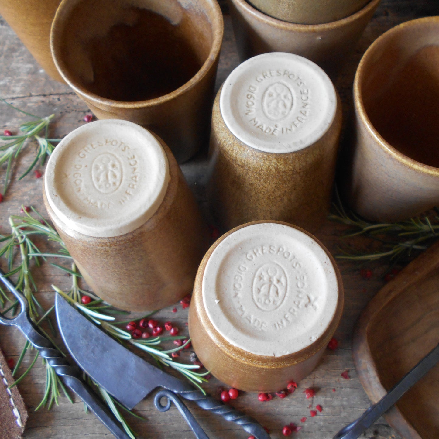 Eight Digoin Stoneware Tumblers. Medieval Re-enactment Pottery Goblets. from Tiggy & Pip - €96.00! Shop now at Tiggy and Pip