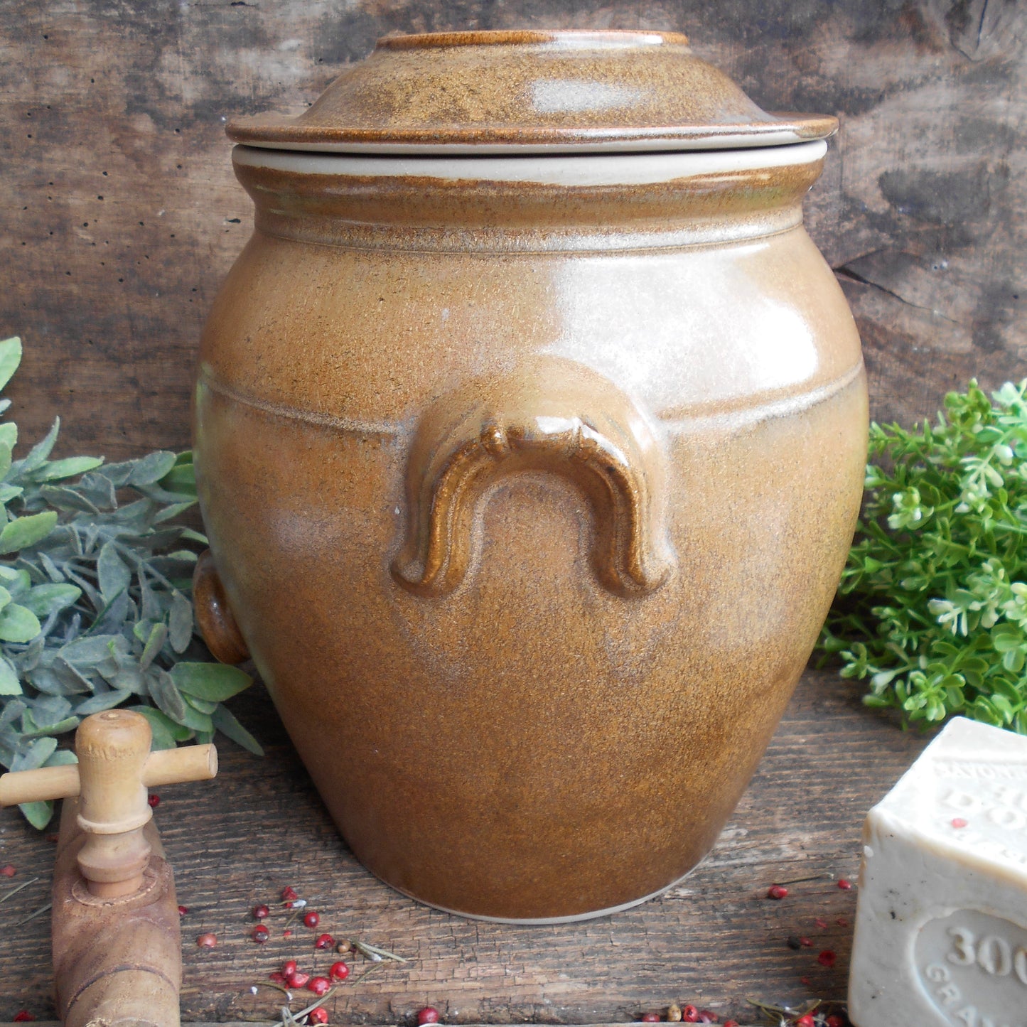 Large Stoneware Oil Jar with Lid, Handles and Tap/Cork Opening. from Tiggy & Pip - €159.00! Shop now at Tiggy and Pip