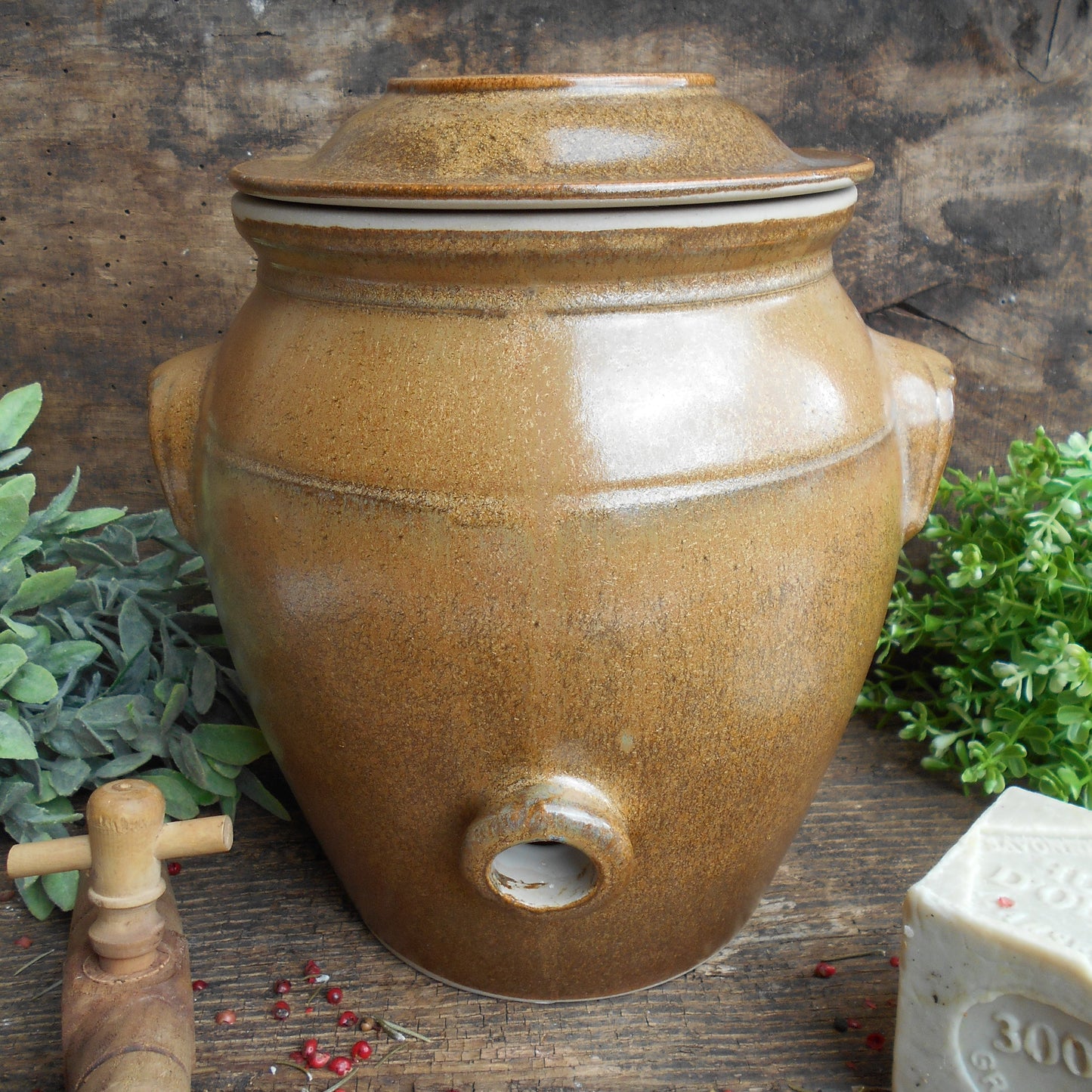 Large Stoneware Oil Jar with Lid, Handles and Tap/Cork Opening. from Tiggy & Pip - €159.00! Shop now at Tiggy and Pip