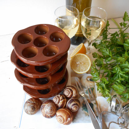 Four Escargot Cooking/Serving Dishes. from Tiggy & Pip - Just €80! Shop now at Tiggy and Pip