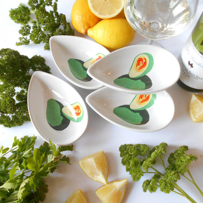 Four, Mid Century, Avocado Dishes. Guacamole/ Tapas Dishes. from Tiggy & Pip - Just €48! Shop now at Tiggy and Pip