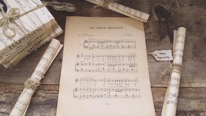 100 Music Sheets, Tied with 3 Antique Iron Keys. Pack of Large Music Book Pages. Music Paper Ephemera. Old Music Pages. Music Gift Wrapping.