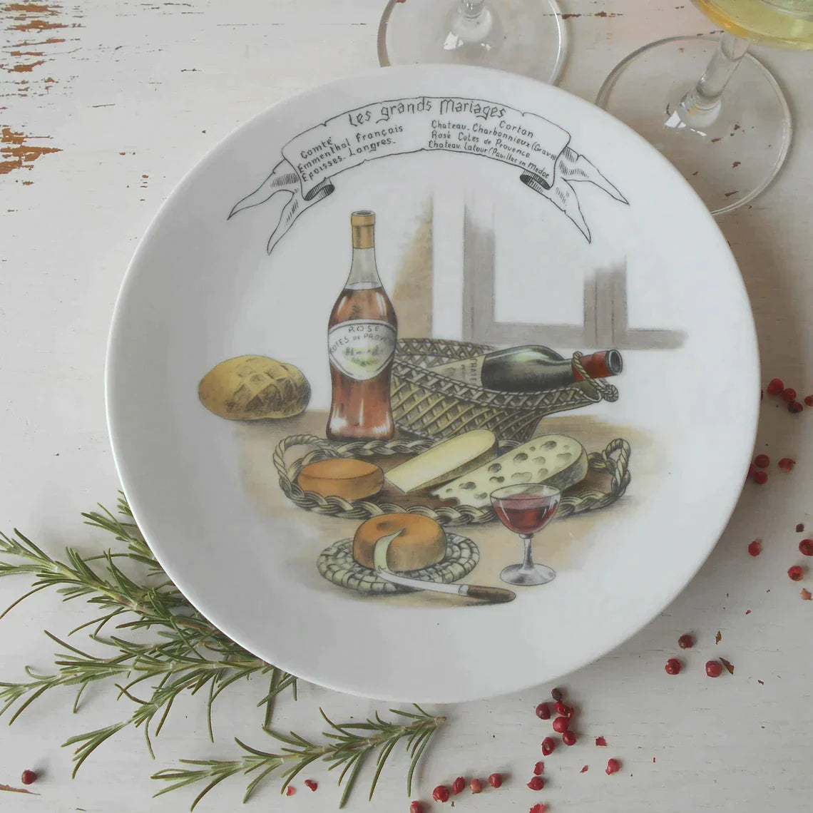 Cheese Plate Set illustrated with Famous French Cheeses & French Wines. from Tiggy & Pip - Just €156! Shop now at Tiggy and Pip