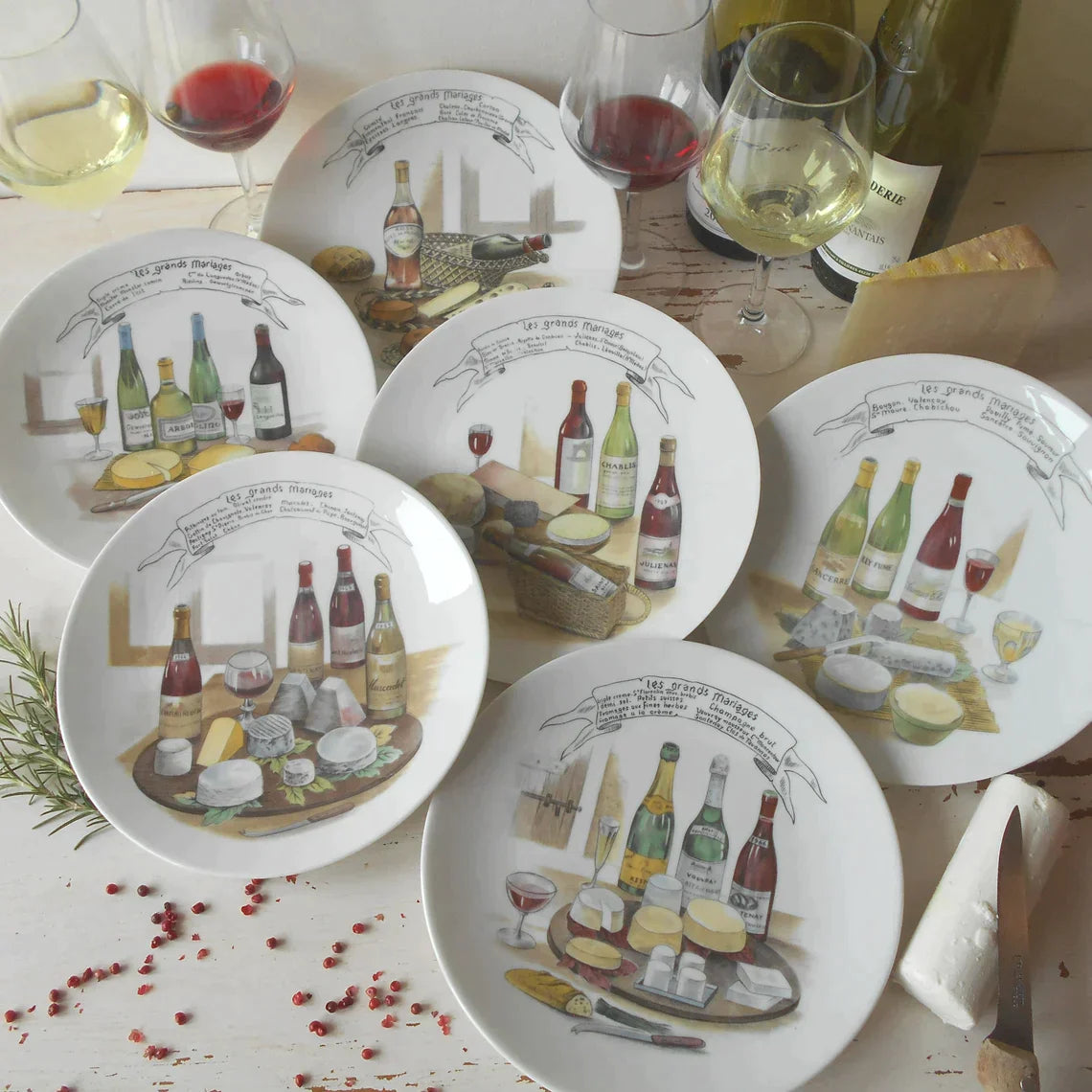 Cheese Plate Set illustrated with Famous French Cheeses & French Wines. from Tiggy & Pip - €156.00! Shop now at Tiggy and Pip