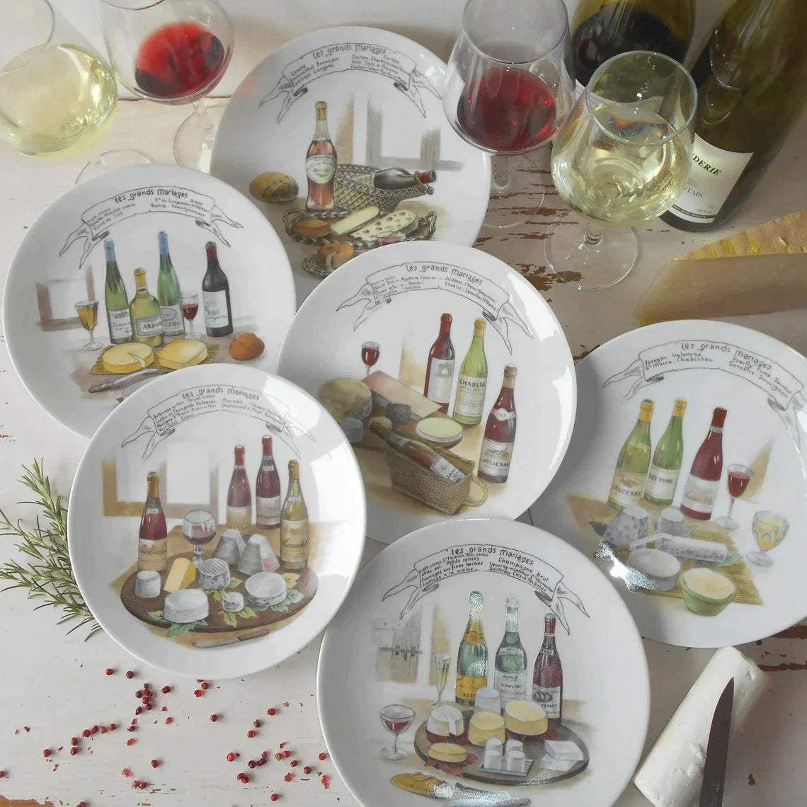 Cheese Plate Set illustrated with Famous French Cheeses & French Wines. from Tiggy & Pip - €156.00! Shop now at Tiggy and Pip